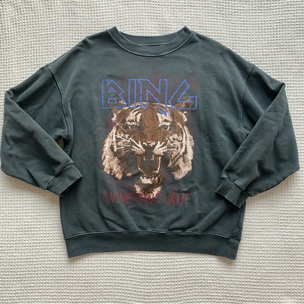 Anine Bing Women’s Crewneck - Charcoal with Tiger Logo size Large